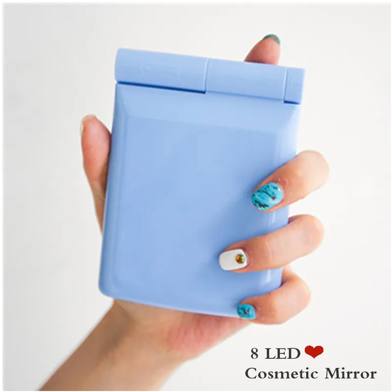 Портативное складное зеркало с 8 светодиодами компактное натуральное для