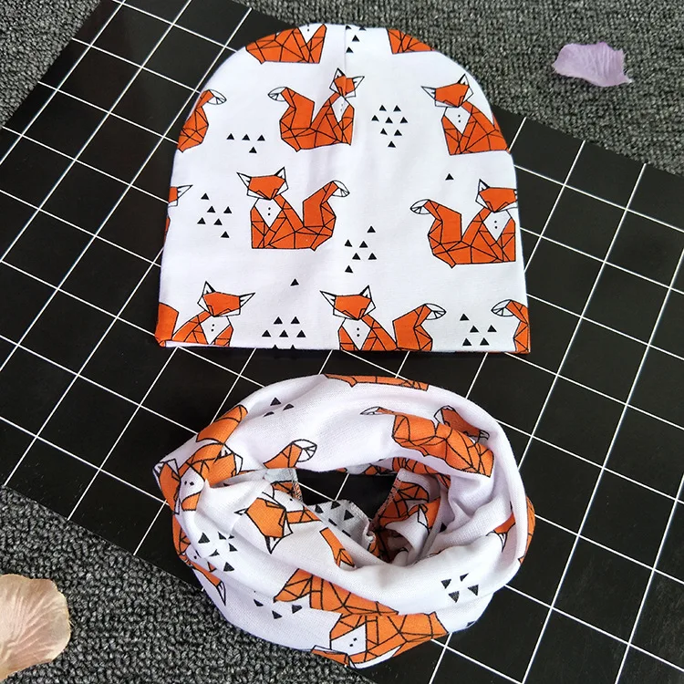 Laleben Cotton Children Cap Round Head Unisex Adjustable Animal Headwear Baby Hat Cartoon Toddler Kid Winter Hats Bibs Sets | Детская