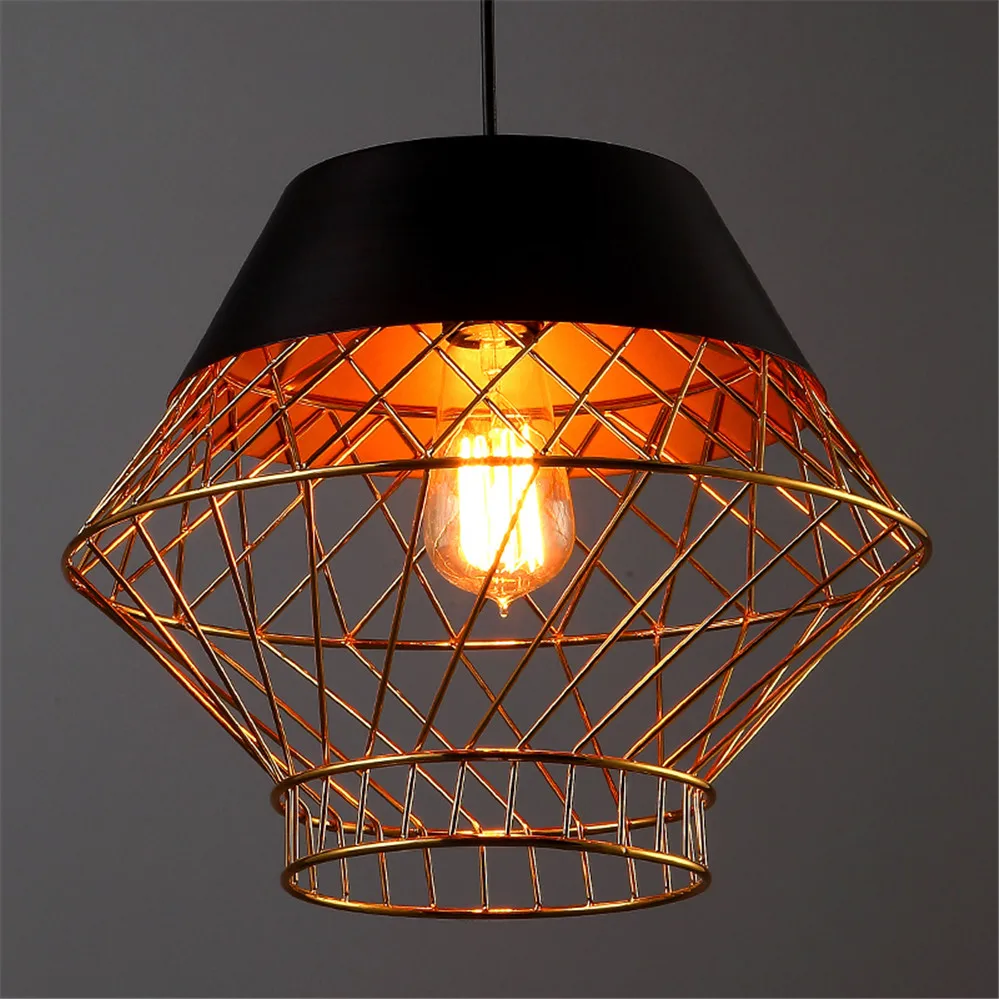

American Gold Birdcage Metal Net Led Pendant Lights Industrial Loft Decor Cafe Bar Dining Room Luminaire Kitchen Hanging Lamp