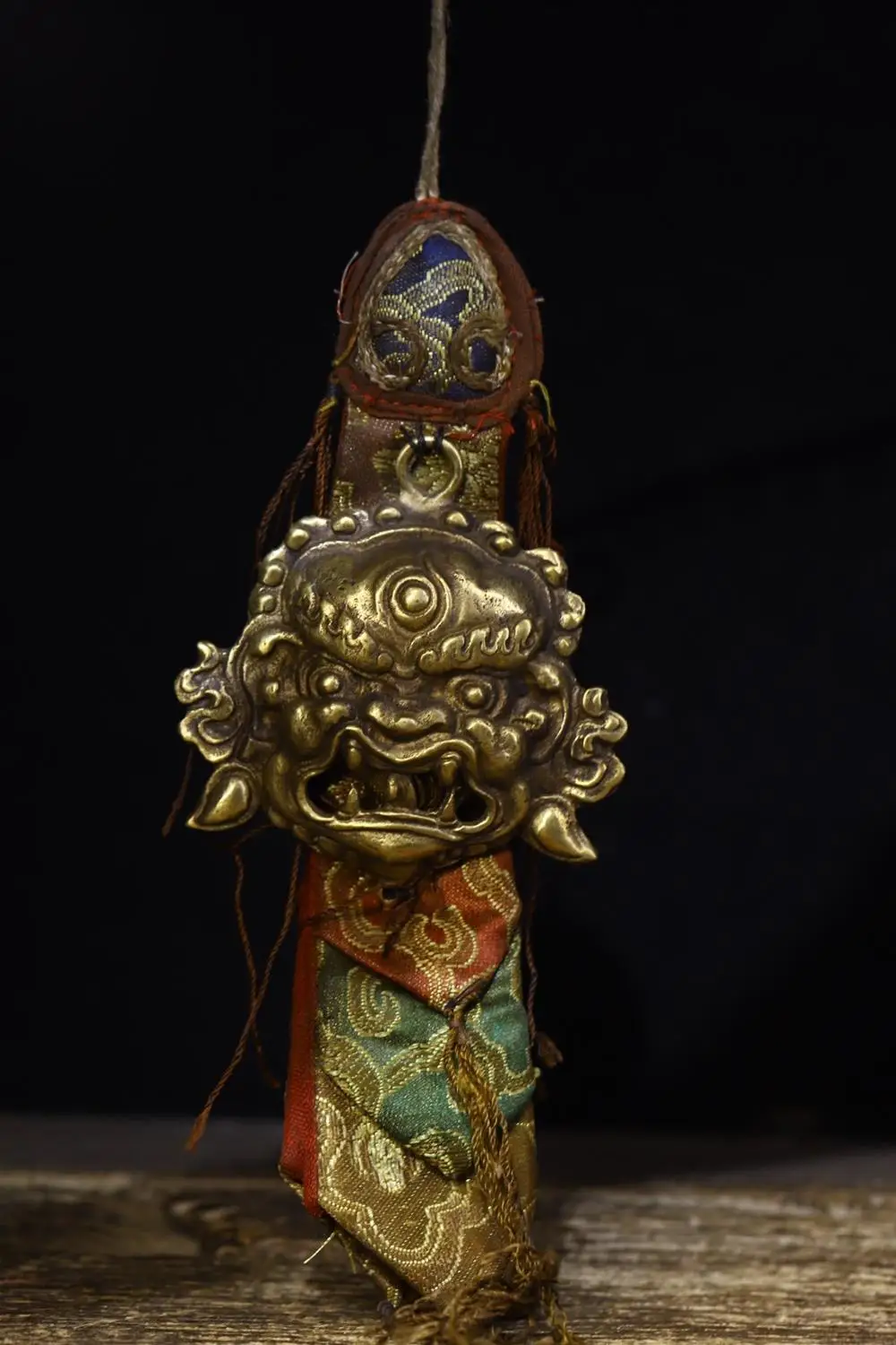 

Home Decor 9" Tibet Buddhism Temple old bronze Mahakala head statue Skeleton head Pendant amulet