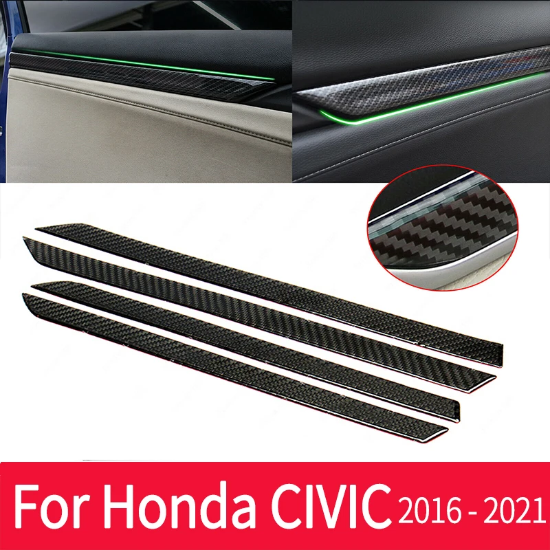 

Carbon Fiber Door Panel Dial Cover Trims Interior Door Moulding Decal for 10th Gen Honda Civic 2016+ Inner Door Panel Stickers