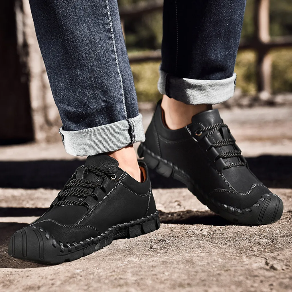 

shoes men new fashion casual tenis sneakers Men's British Style Hand-Stitched Casual Shoes Comfortable Leather Lazy Shoes