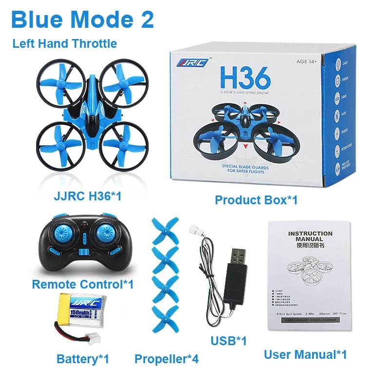 Blue 1 Battery JJRC H36 Мини 2,4G 4CH 6-осевой 3D флип Безголовый режим Дрон Квадрокоптер с дистанционным управлением и E010 мульти Батарея - Цвет: Blue 1 Battery