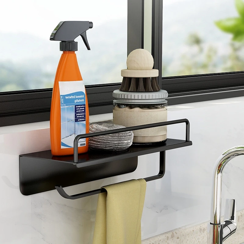 

Kitchen Wall Mounted Shelf Space Aluminum Bath Towel Bar Holder Storage Rack Hanger for Bathroom Accessories