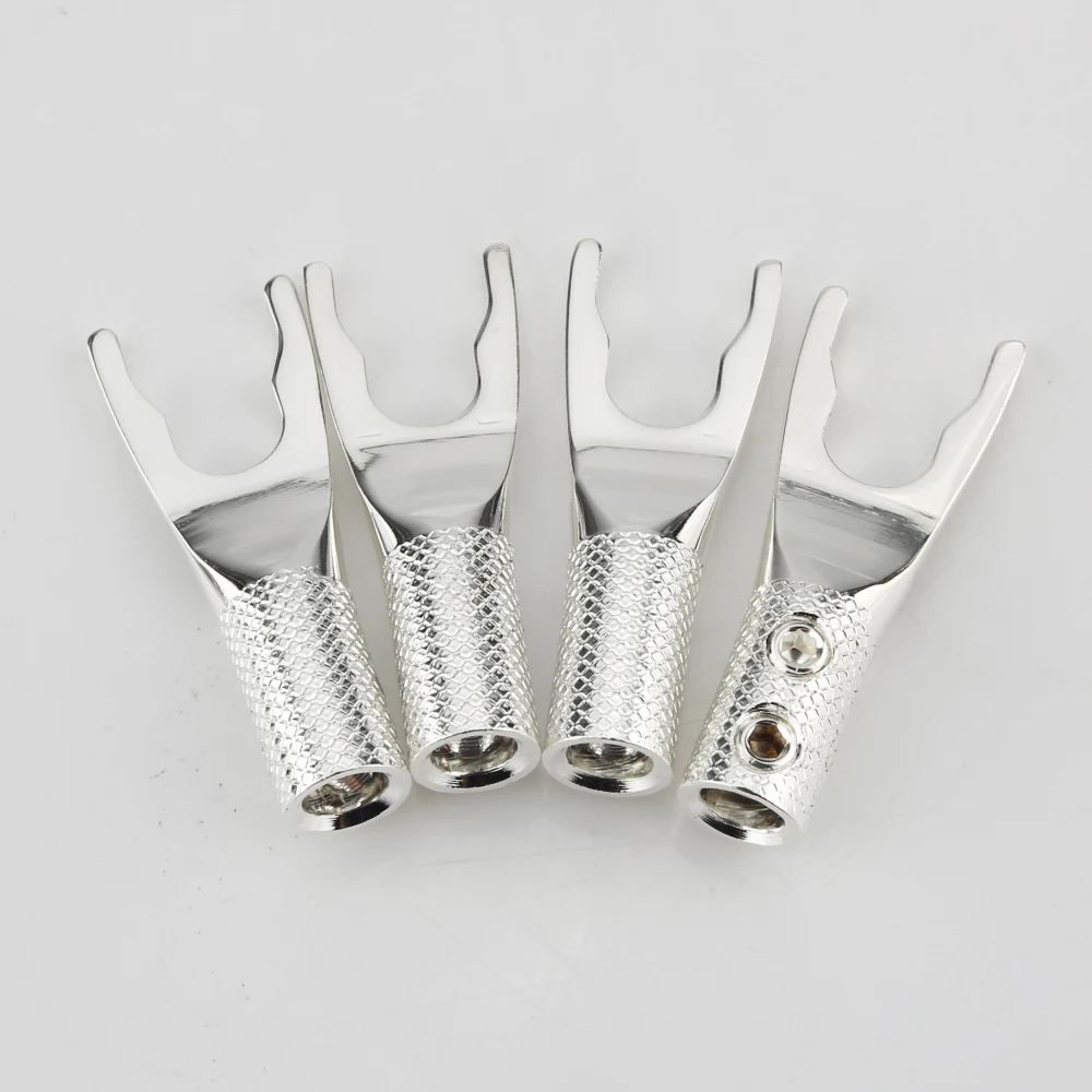 SY001 Pure Copper Silver Plated Copper Spade Plug Speaker Cable Wire Connector HiFi 8pcs