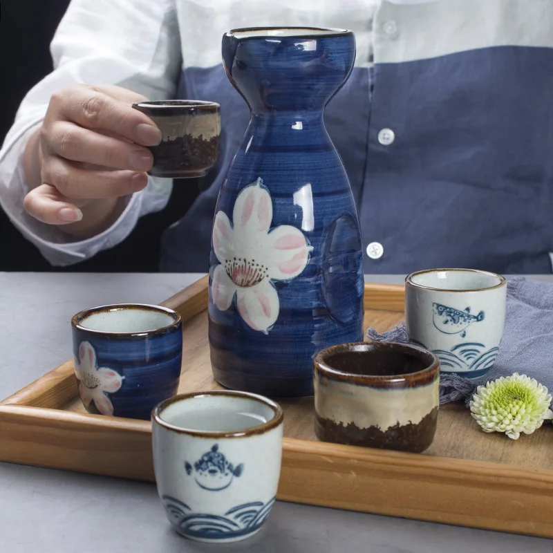 

Japanese Retro Sake Set, Household Rice Wine and White Wine Cup, Ceramic Spirit Glass Jug, Household Drinking Cup
