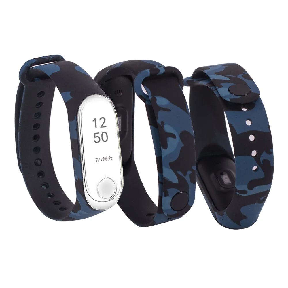 Camouflage blue7 1 шт цветные цветы mi Band 4 ремешок сменный Браслет для Xiaomi mi band 3 4 Универсальный силиконовый ремешок на запястье mi 3 ремень - Цвет: Camouflage blue7