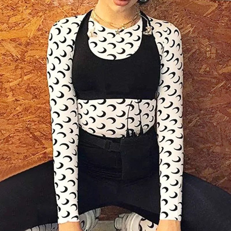 

Модная женская футболка XUXI Moon с принтом из вискозы, тонкая летняя Новинка 2020, дышащая футболка с длинным рукавом, забавная Винтажная Футболк...