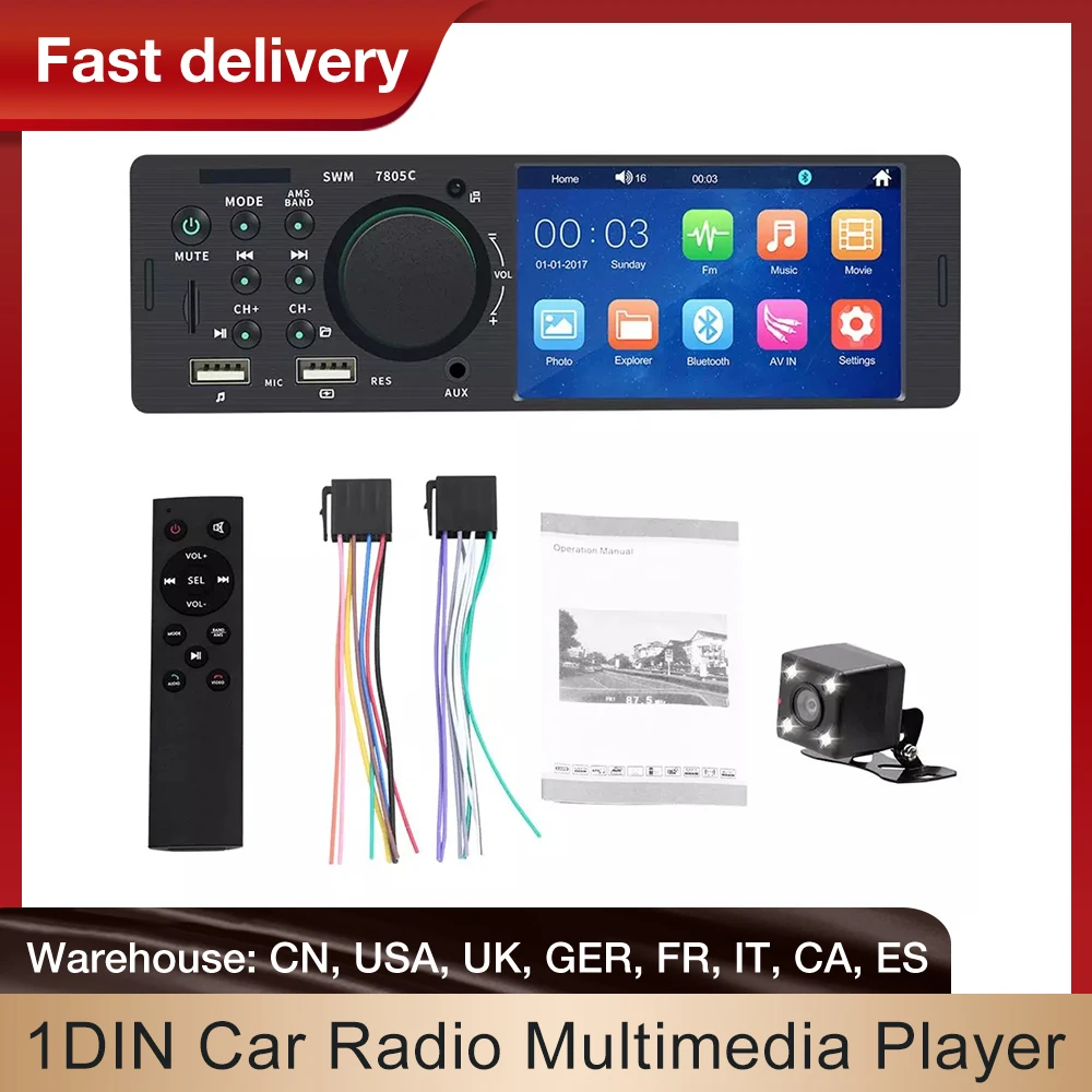 Автомагнитола 1 Din аудио стерео USB AUX FM Bluetooth аудиоплеер радиостанция с