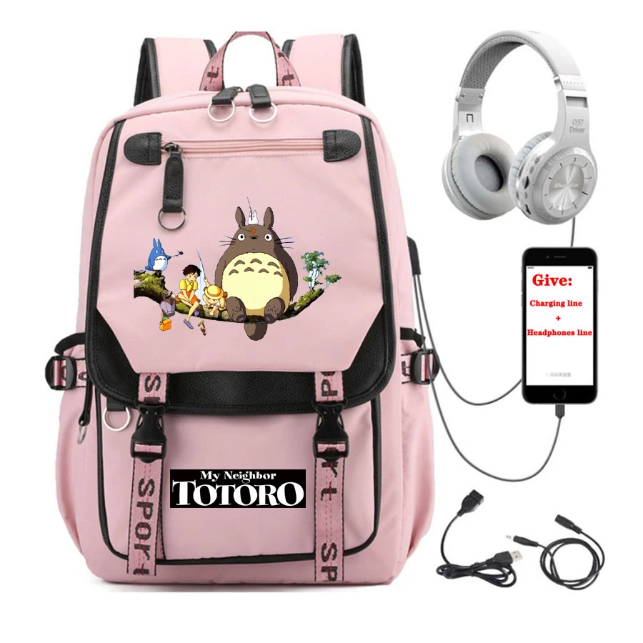 

anime My Neighbor Totoro backpack Women men Travel Pink Backpack student School book Bag USB Charging teenagers Laptop packsack
