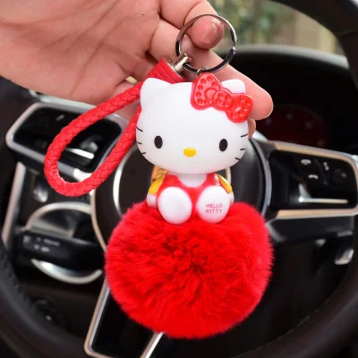 12 Кожаный брелок для ключей в виде медведя из мультфильма «hello kitty», «hello kitty», «Lucky Cat», пушистый кролик, помпон, брелок для ключей, кольцо-держатель - Color: 12