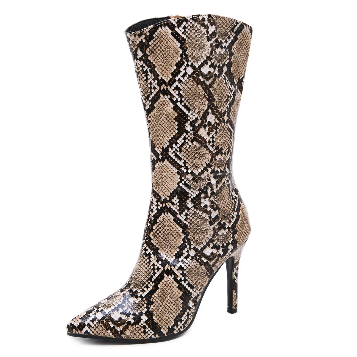 

2020 fast sale new women's shoes European and American slim high heel Snake Print sexy medium tube pointed women's boots