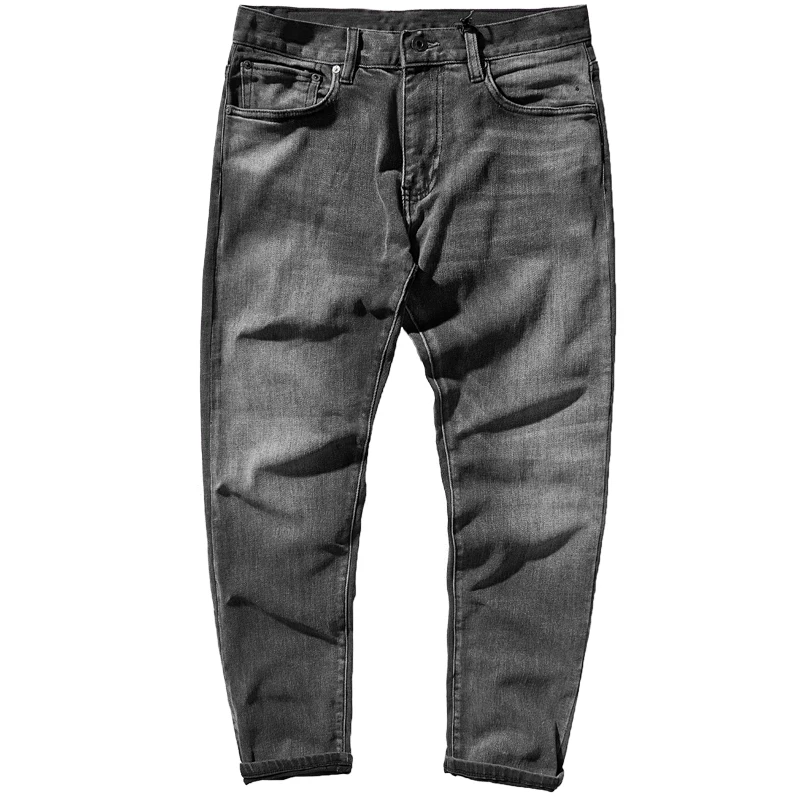 Autumn and Winter Thick Stretch Jeans Men 's American-Style Retro Brushed White Stone Washed Distressed Straight Tapered Denim T