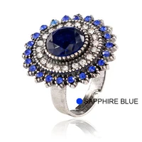 new bohemian retro silver sunflower opening adjustable crystal ring engagement ring ladies party fashion jewelry gift