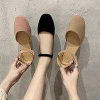 buckle beige heeled sandals shoes closed toe mary jane all match black strap comfort spring low velvet clear fashion flat girls