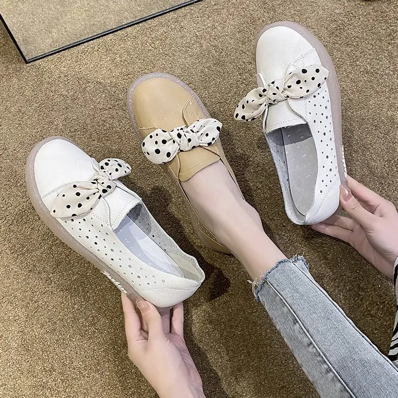 

2021 new Spring Autumn Genuine Leather Women Shoes Casual Woman Ballet Flats Cute Slip On Female Butterfly-knot Flat Shoe