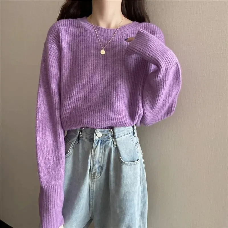 

2021 Soft Women Sweaters Round Neck Autumn Winter Slim Pullover Femme Sweater Casual Solid Warm Pull Jumper Tops