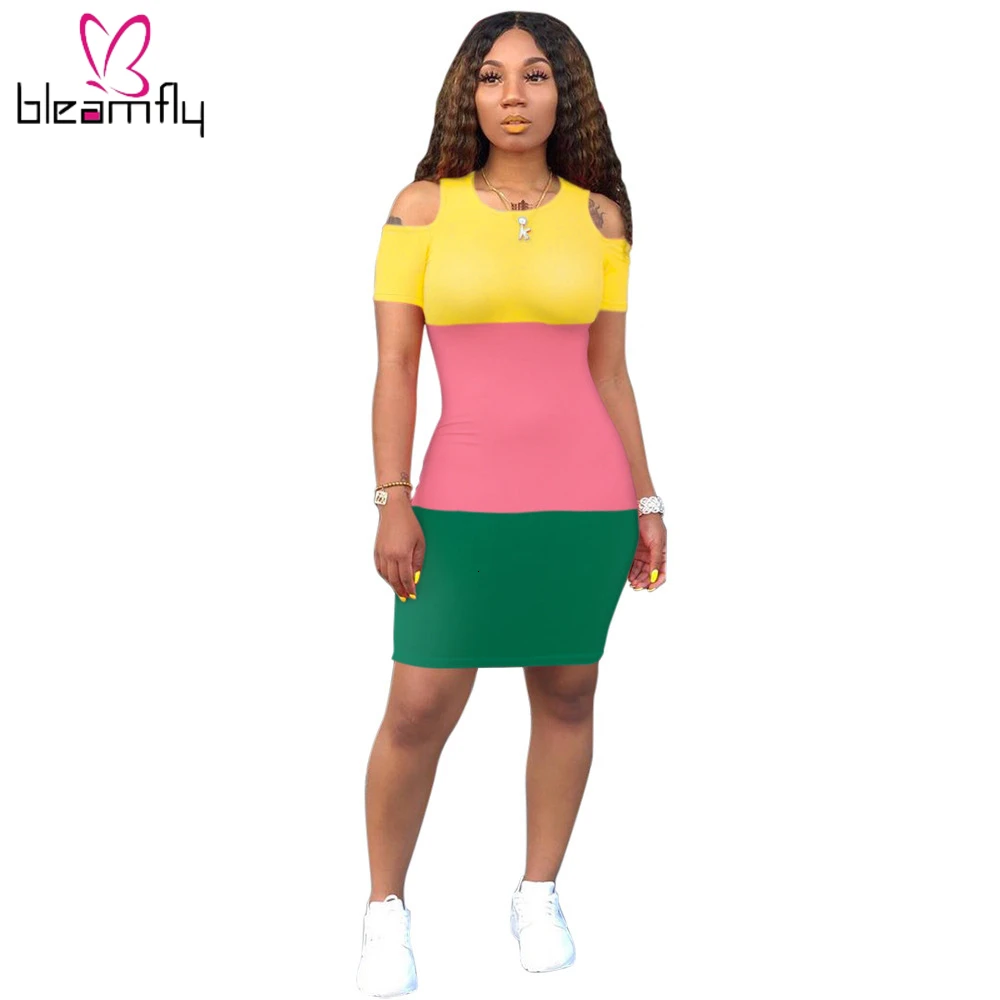 Новинка 2019 летнее женское платье в полоску с принтом из кусков вырезами на плечах