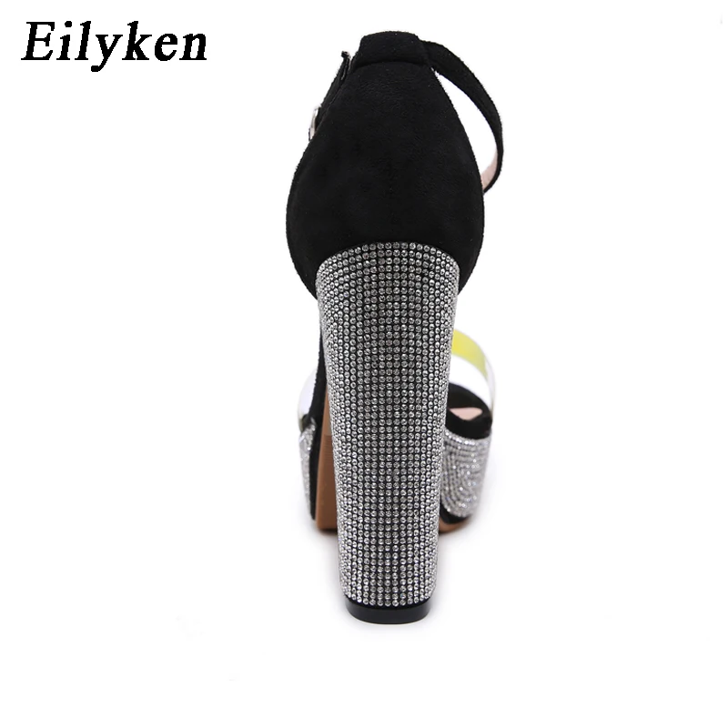 Eilyken; коллекция года; Модные женские босоножки из пвх; летние туфли на платформе с открытым носком; стразы; высокий толстый каблук; ремешок с пряжкой на щиколотке; скидка