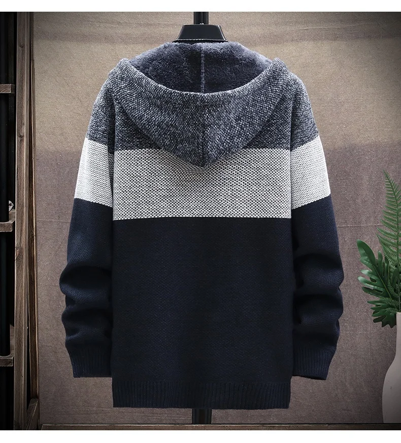 

Patchwork Hooded Cardigan Men Clothing Winter Knitted Cardigan Sweater Men Coats Wool Men Sweater Fashion M-3XL 2021