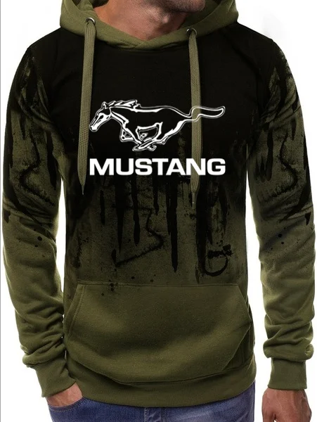 Толстовка с капюшоном Mustang auto hoodie shelby youngtime muscle car - Цвет: Армейский зеленый