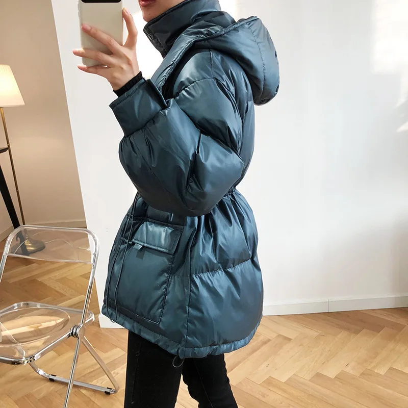 Пальто женское зимнее с длинным рукавом ветрозащитное теплое приталенное