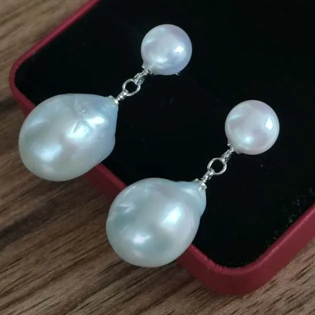 

Studs&drip big pearl dangle earring studs white freshwater pearl 14mm
