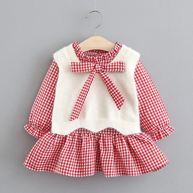 Осенне-зимнее платье с цветочным принтом для девочек жилет из искусственного