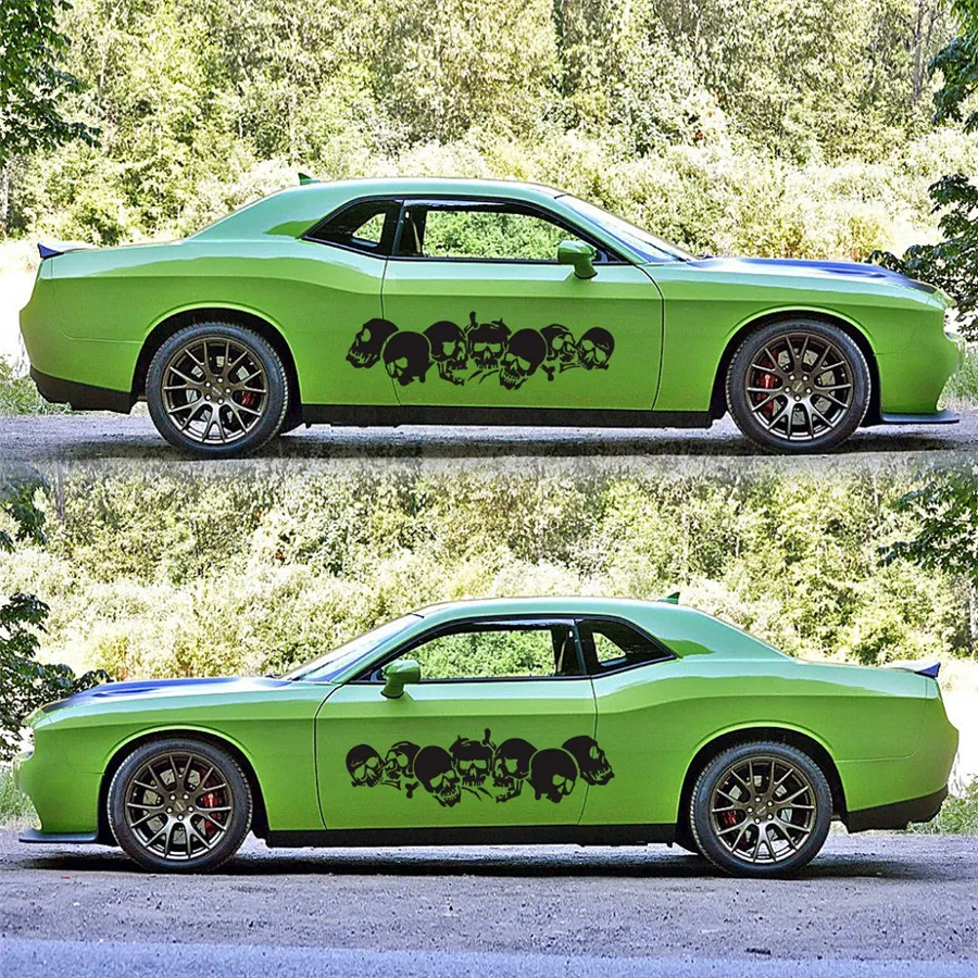 

2 Pieces 59 " 16" Black Car Skull Side Door Body Decal Waist Line Sticker Racing Decals