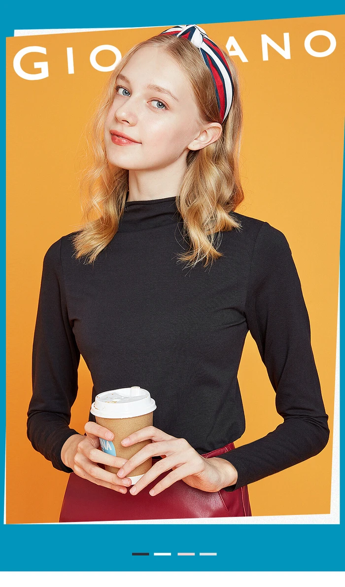 Giordano женская водолазка с длинными рукавами и круглым вырезом под шею, выполнена в нескольких цветовых вариантах