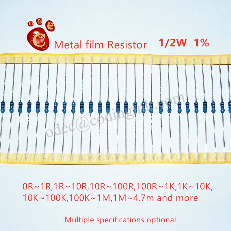 

Металлический пленочный резистор, 100 шт., 0,5 Вт 1/2 Вт 1% 0R ~ 4,7 M 10R 220R 330R 1K 1,5 K 2,2 K 3,3 K 4,7 K 10K 22K 47K 100K 100K 220K 2к2 3к3 4к7 Ом