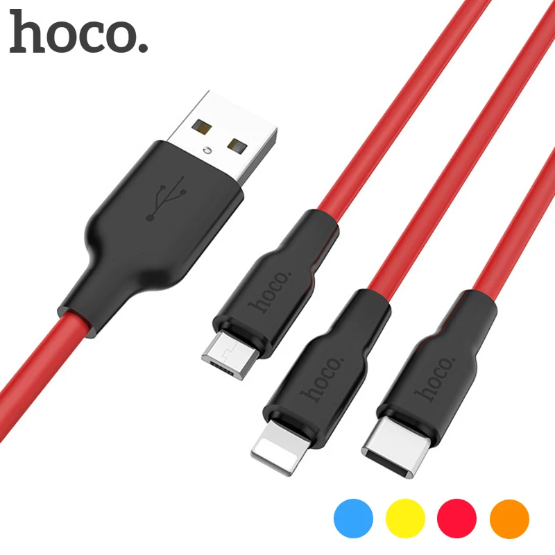 Кабель для зарядки HOCO Lightning/Micro USB/Type C 0.5м/1м/2м красный белый оранжевый желтый