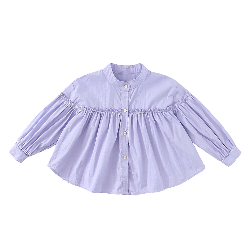 

2021 Spring New Solid Blue Blouses Blue Shirt Korean Style Fashion Children's Clothing Kids Shirt Blouse for Baby girls 7 years