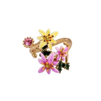 european and american fashion lily ring sen series fresh ring personality creative flower open ring hand painted enamel bracelet