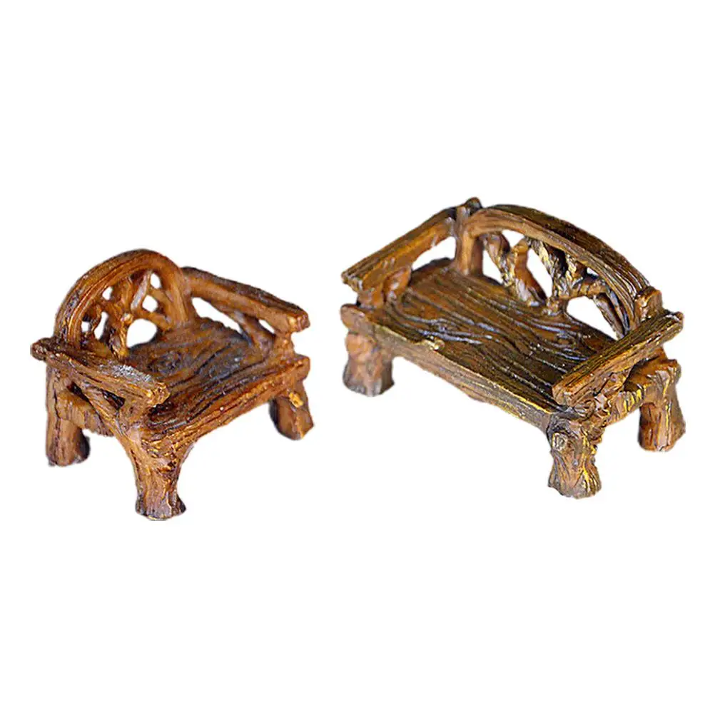 

2 шт. миниатюрные сказочные украшения для сада, миниатюрная скамейка из смолы и табурет, настольное украшение, Декор, сказочные миниатюры са...