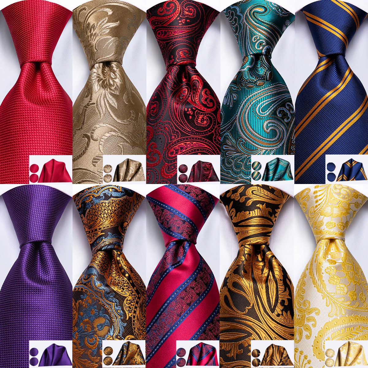 Hi-Tie зеленые с Пейсли галстуки для мужчин Hanky запонки Набор Новый Дизайнерский
