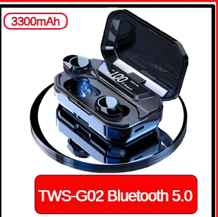 G02 TWS 5,0 Bluetooth 6D стерео наушники беспроводные наушники IPX7 водонепроницаемые наушники 3300 мАч светодиодный дисплей Smart power Bank