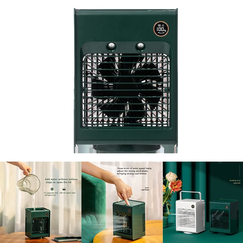 

F855 Cooling Fan, USB Desktop Spray Humidification Ice Fog Digital Display Mini Silent Air Conditioning Fan