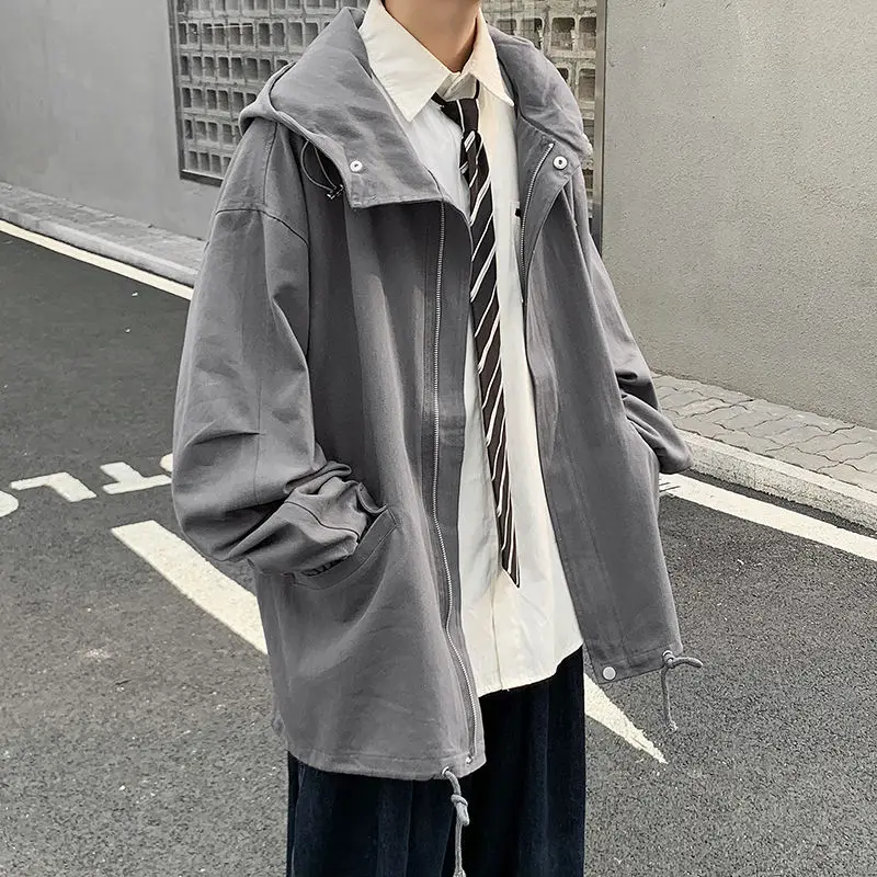 

2020 Autumn And Winter New Youth Fashion Men's Loose Solid Color Hooded Jacket Fashion Casual Top Black/grey/apricot M-2XL