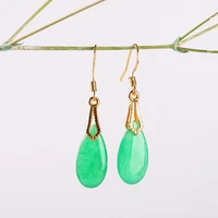 natural green jade gemstone drop earrings 925 earrings stone women jewelry vintage earrings