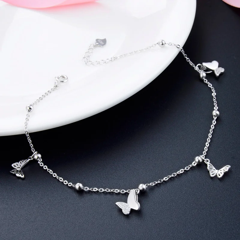 Бабочка ножной браслет на ногу Серебро 925 милый серебряный ювелирных изделий S925