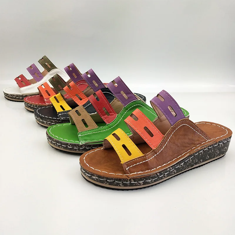 

Women Slippers Retro Ladies Wedges Shoes Sewing Thick Platform Casual Woman Slides Comfort Summer Female Shoes 2021 Hot
