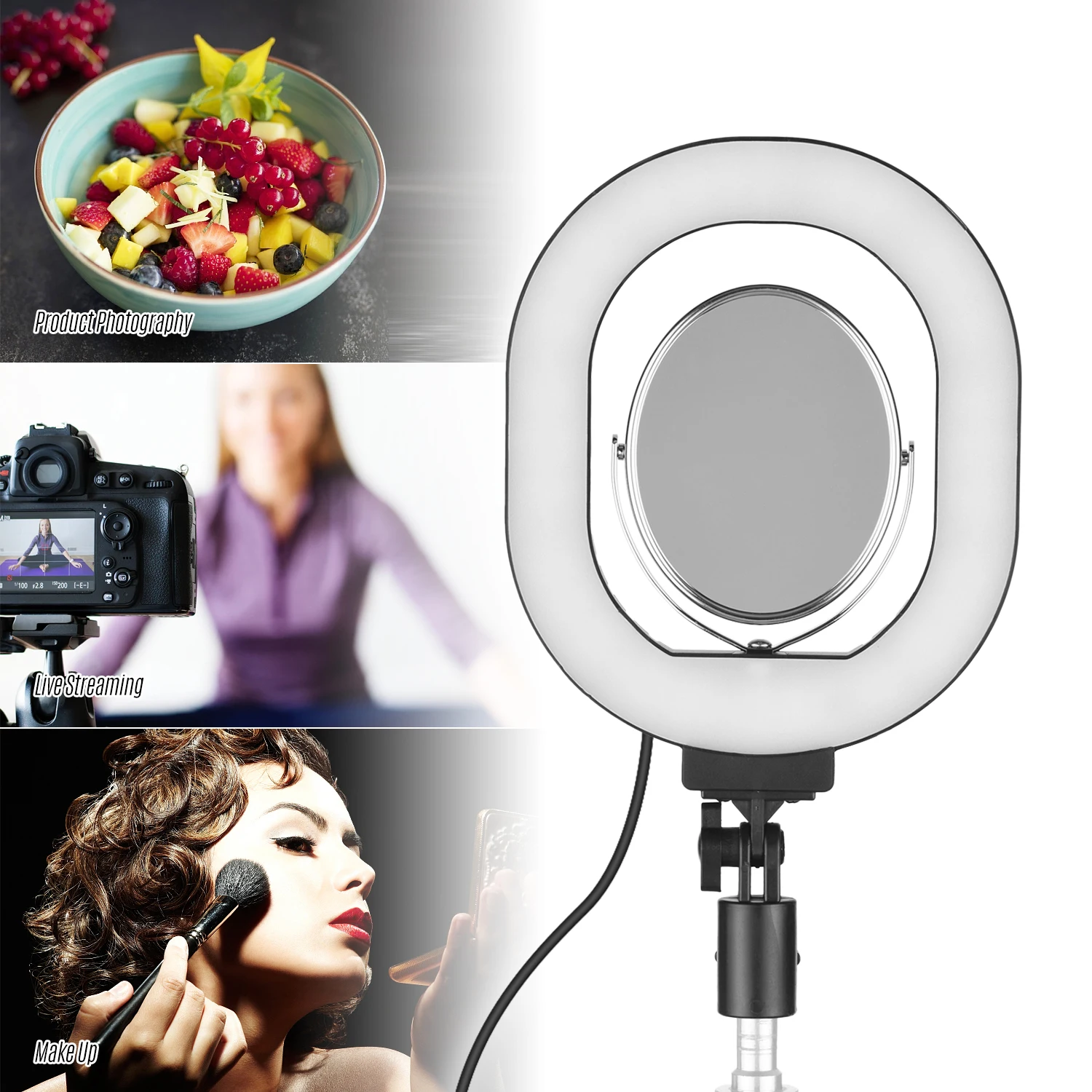 Портативный 6 дюймовый светодиодный кольцевой светильник овальной формы