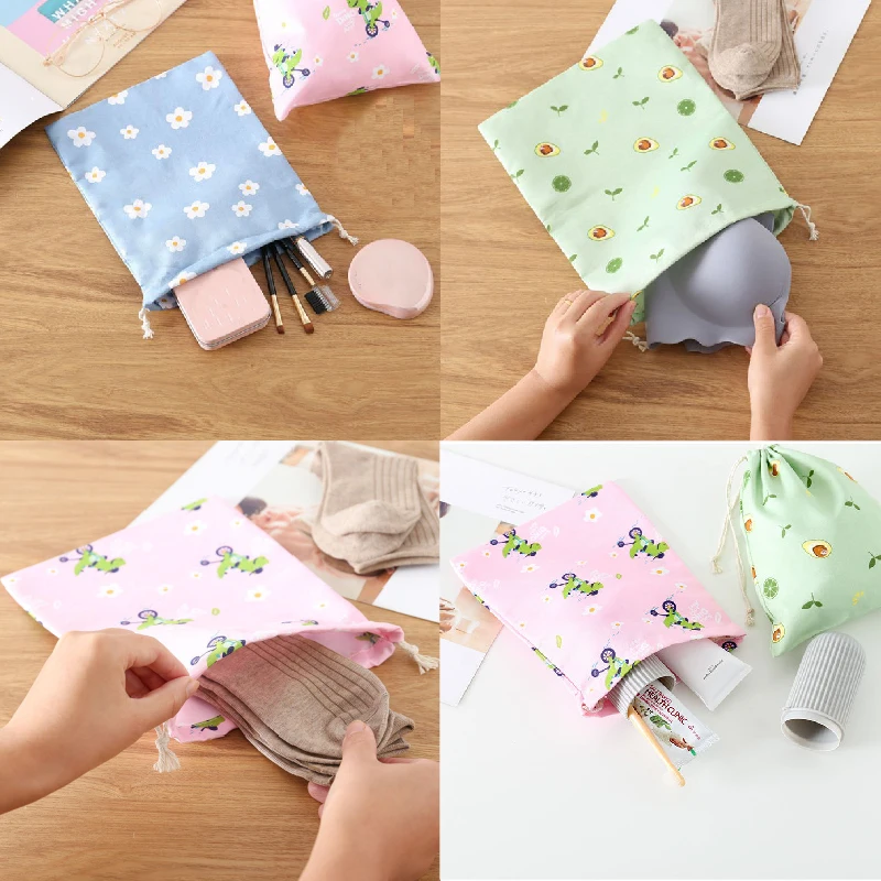 1PC Drawstring Bag Women Polyester Cotton Pouch Cute Flower Avocado Print With Girls Gift Storage Bags | Багаж и сумки