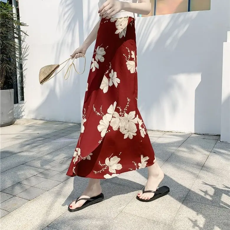 

Summer Chiffon Skirt Floral Beach Skirt High Waist Sunscreen Skirt Long Style Woman Skirts Mujer Faldas Saias Mulher