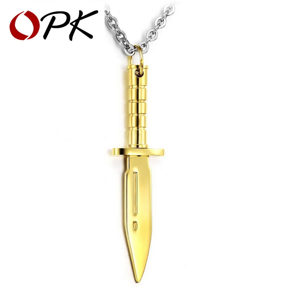 

OPK Mini Knife Pendant Necklace For Men Women Jewelry Gift Gold Color Stainless Steel GX804