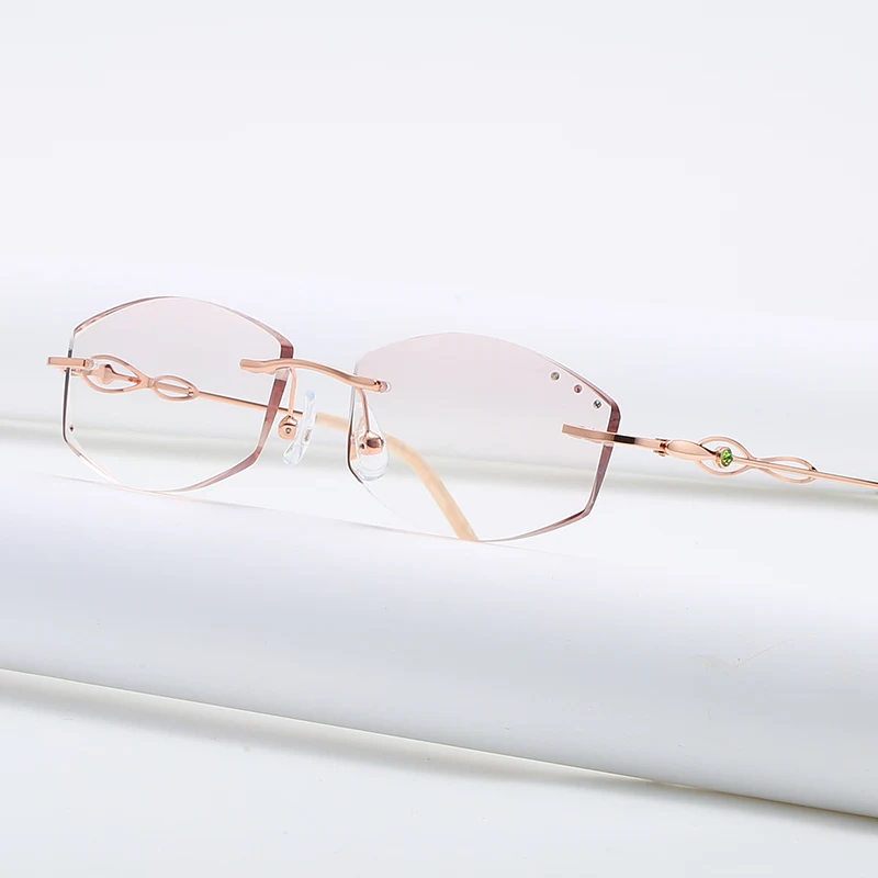 

ZIROSAT 52021 Alloy Rimless Diamond Cutting Woman Glasses Frame Optical Prescription Eyeglasses Woman Eyewear Fashion