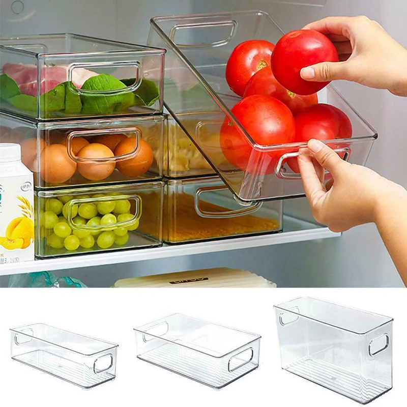 

Refrigerator Organizer Bins Stackable Fridge Food Storage Box With Handle Clear Plastic Pantry Food Freezer Organizer Tool