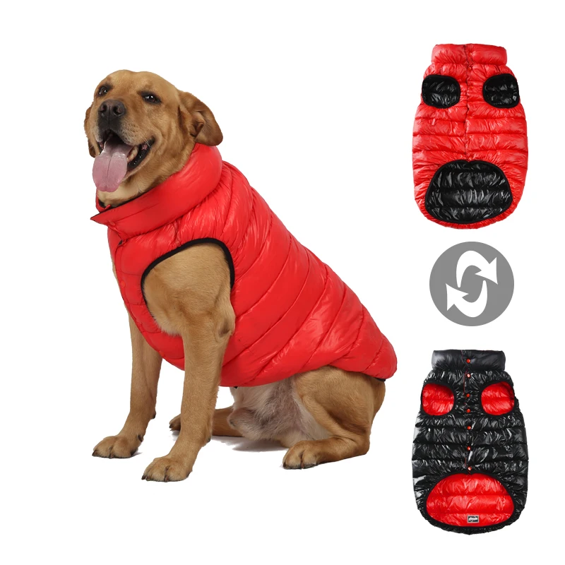 

Warm Winter Dog Clothes Large Pet Jacket Warm Dog Down Outfits Waterproof Reversible Pet Clothing Padded Vest Buttons Dogs Coat