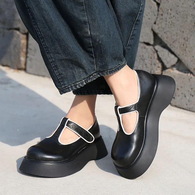 

YourSeason Ladies Hook Loop Vintage Shoes Genuine Leather 2021 Spring Autumn Handmade Women Platform Heels Wedges Pumps